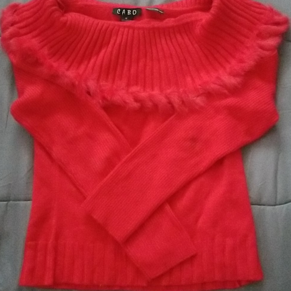 Fur trimmed cowl neck sweater ted